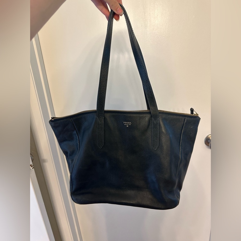 Black Leather Fossil Brand Large Shoulder Bag